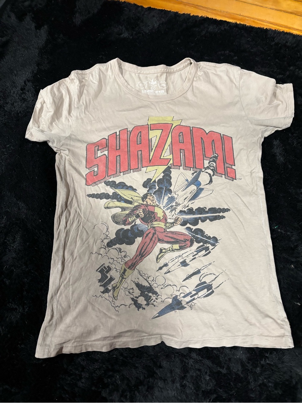 Shazam! Graphic Short Sleeve Tee - Beige with Red & Yellow Print